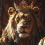 Lion sitting in a throne wearing a crown